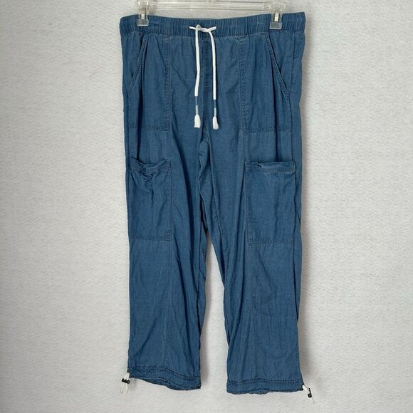 Nicole Miller Pants Women L Chambray Denim Pullon Pockets Jogger Casual Weekend - Picture 11 of 12